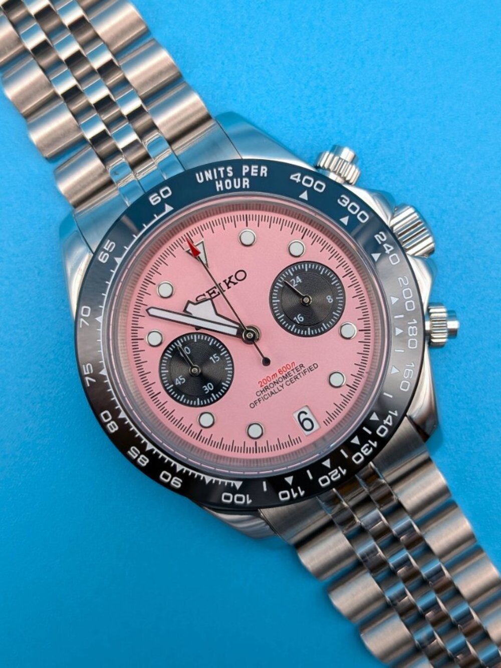 Seiko MOD | Pink Dial Chronograph |  VK64 quartz movement - Picture 4 of 13